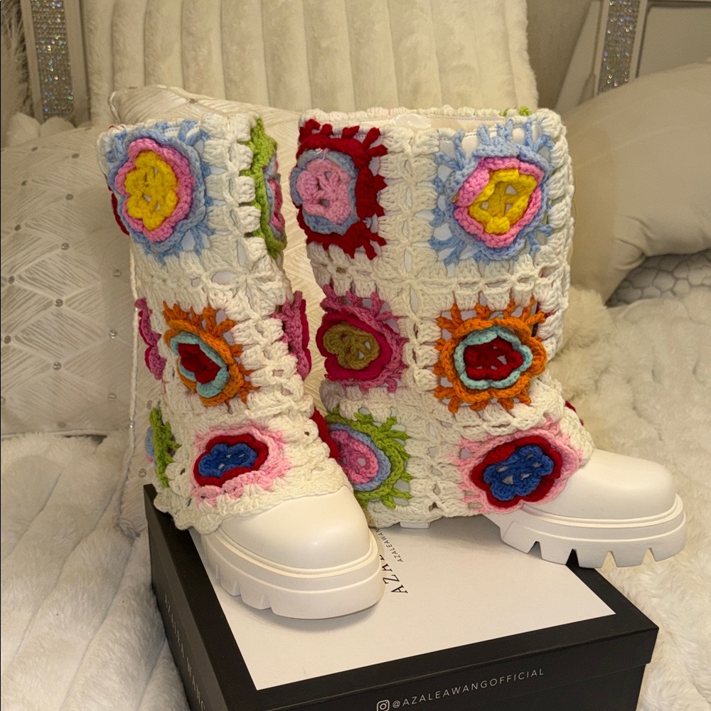 AKIRA Multicolor Crochet Combat Boots - Picture 3 of 5